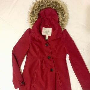 American Rag Maroon Peacoat w Faux Fur Hood